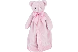 BEARINGTON COLLECTION Bearington Baby Huggie Bear Snuggler, 15 Inch Pink Teddy Plush Stuffed Animal Security Blanket Lovey for Babies