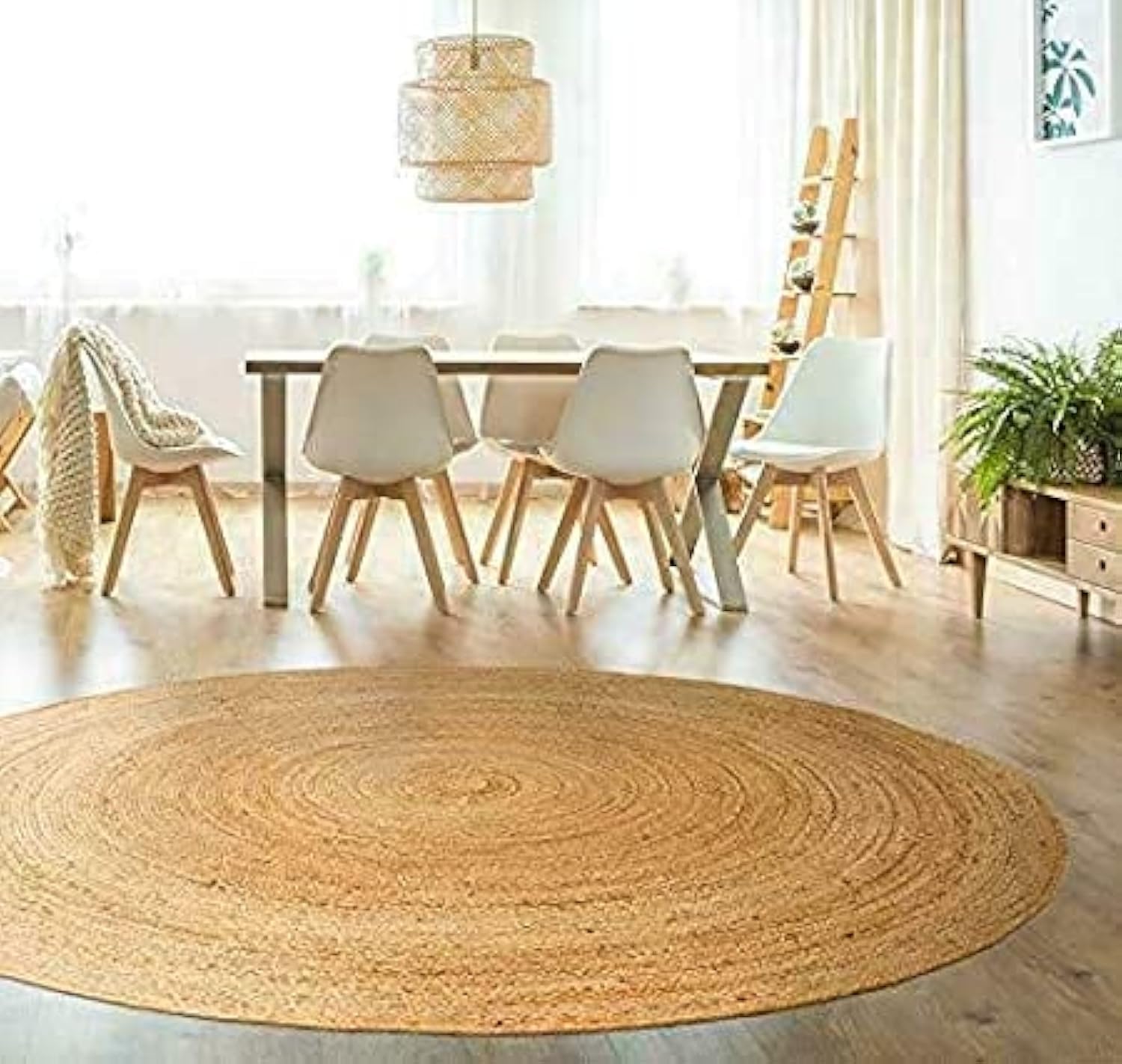 Avgari Creation RUG Jute Natural Hand Braided Rug Round Shape Handmade Natural Fiber Area Carpet Decorative Carpet (90 x 90 Cm (3x3 Feet), Beige) (Nat-R001)