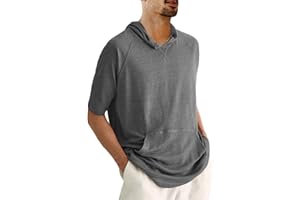 Yasiter Men's Thin Hooded T Shirt Sweatshirts Short Sleeve Cool Solid Color Pullover Hoodies with Kangaroo Pockets