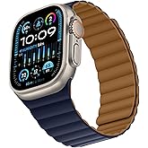 Bisikor Compatible with Apple Watch Band 49 46 45 44 42 41 40 38mm Double Sided Wearable Silicone Magnetic Strap for iWatch Ultra SE Series 11 10 9 8 7 6 5 4 3 2 1 (42/44/45/46/49, Brown/Indigo)