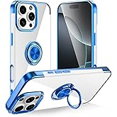 Tnarru Designed for iPhone 16 Pro Max Clear Case with Stand [Magnetic Ring Holder Kickstand] Soft TPU Bumper Non-Yellowing Anti-Scratch Lightweight Slim for iPhone 16 Pro Max Case Blue