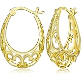 Sterling Silver Post Filigree Hoop Earrings Oval Filigree Earrings for Women Hypoallergenic Lightweight Click Top Dangle Earrings Jewelry Gifts