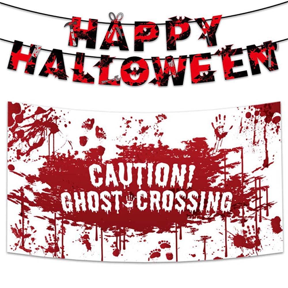 Happy Halloween Banner and Wall Tapestry Set Hanging Extra Large Pumpkin Fabric for Living Room Dorm Handicrafts Curtain Sign Poster Background Banner for Halloween Decorations 70.9inch * 45.3inch