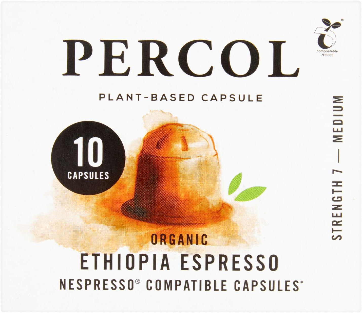 Percol Espresso Coffee Capsules Nespresso Compatible Organic Ethiopia Compostable (Pack of 9, Total 90 Capsules)