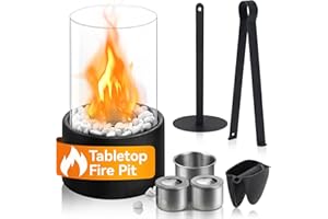 Poofzy Table Top Firepit, Round Indoor Fire Pit Tabletop w/ 2 Combustion Chambers, Portable Tabletop Fireplace for Outdoor Patio Decor Valentines Day, Black