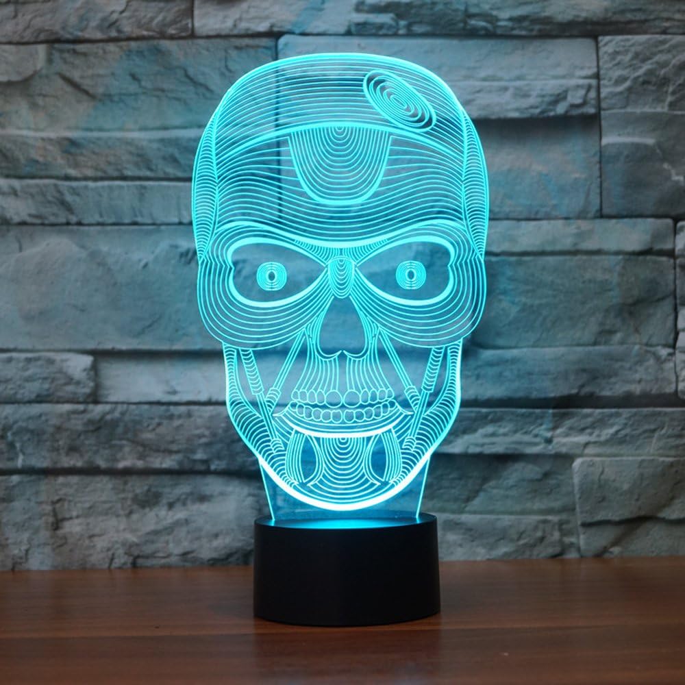 3D LED Skull Head Zombie Illusion Night Light, Koreyoshi Touch Switch 7 Color Desk Lamp