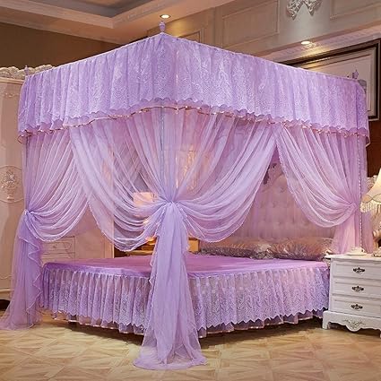 Glxqij Large Romantic 4 Corner Mosquito Net Bed Canopy Four Poster