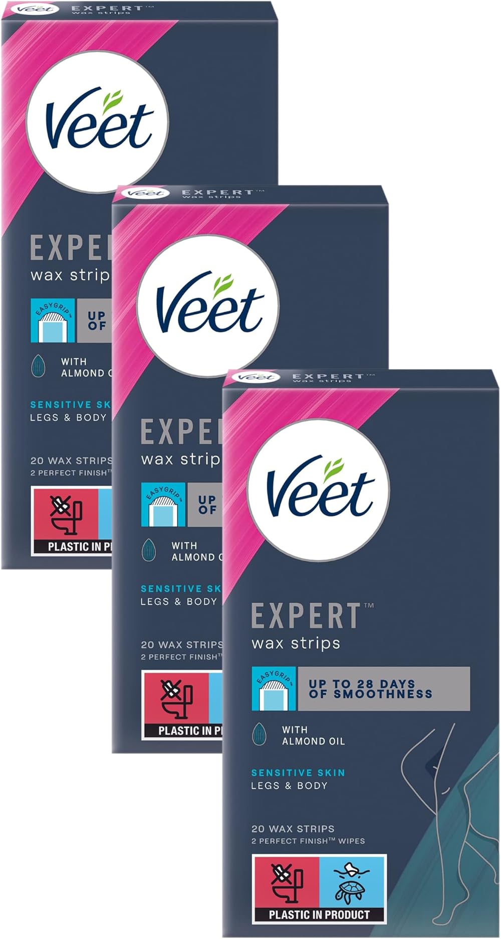 Veet Expert Cold Wax Strips for Legs & Body Sensitive Skin 20 Strips x 3