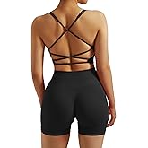 RXRXCOCO Seamless Workout Sets for Women 2 Piece Strappy Sports Bras Scrunch Butt Booty Shorts Matching Yoga Tracksuits