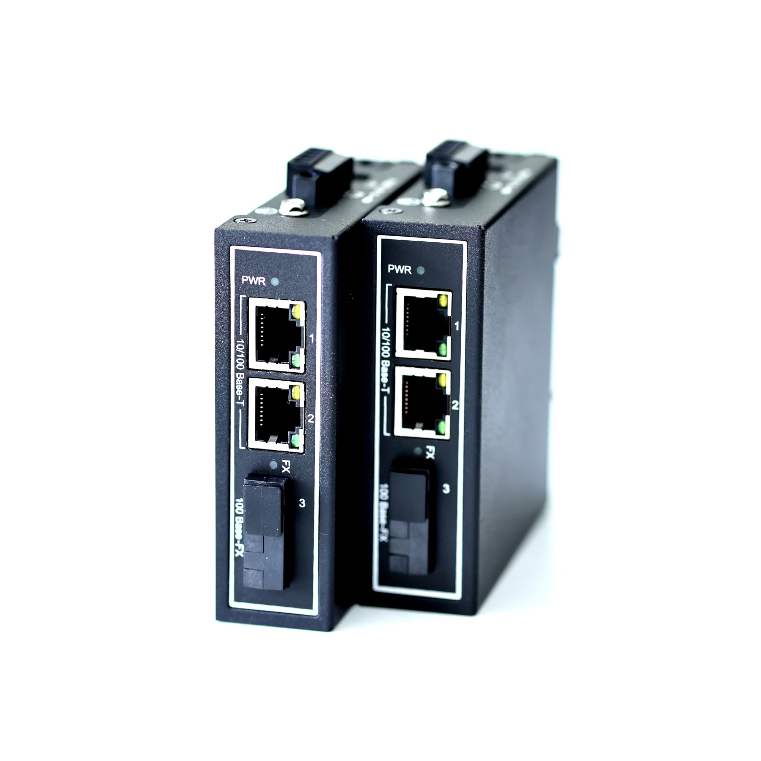 WIWAV WDH-2ET1FX-DC 10/100Mbps 3-Port Industrial Ethernet Media Converter with DIN Rail/Multi-Mount(Pack of 2,Fanless,-30℃~75℃)