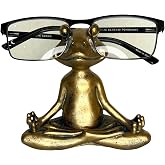 Top Brass Yoga Frog Eyeglass Holder – Whimsical Reading Glasses Sunglass Stand – Funny Desk Nightstand Keeper Rack Display – Meditating Zen Lotus Pose Figurine