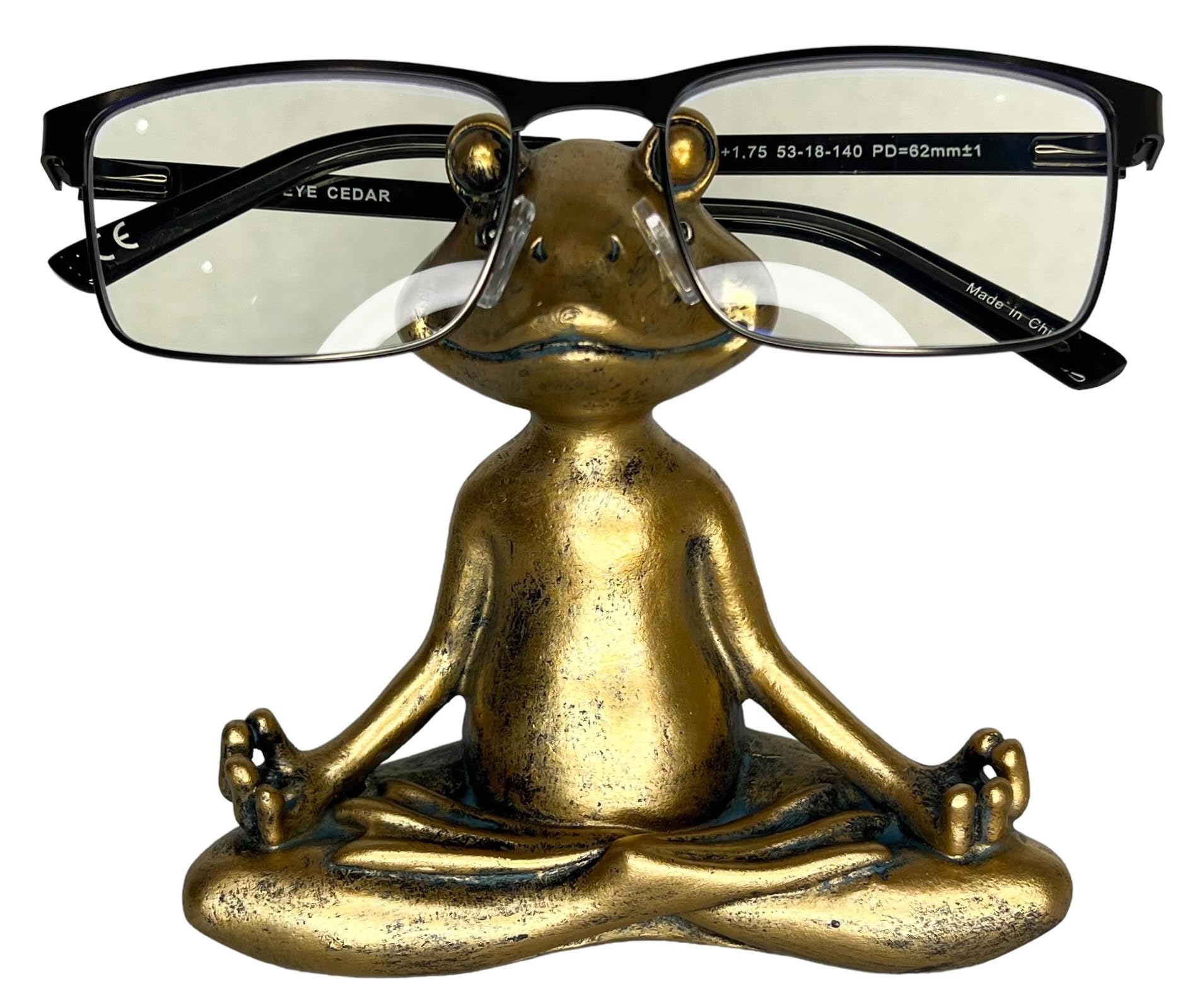Photo 1 of Top Brass Yoga Frog Eyeglass Holder – Whimsical Reading Glasses Sunglass Stand – Funny Desk Nightstand Keeper Rack Display – Meditating Zen Lotus Pose Figurine