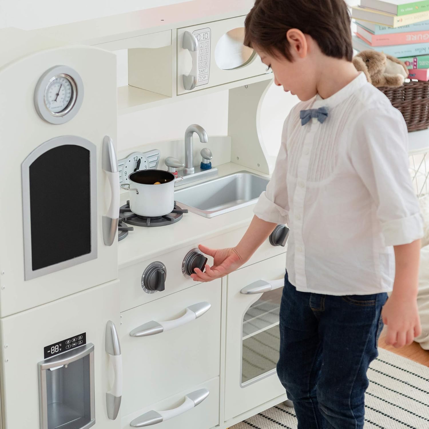 Teamson Kids Wooden Play Kitchen Toy Kitchen Playset Large Pretend Play Kitchen with Interactive Role Play Ice Maker - Image 5