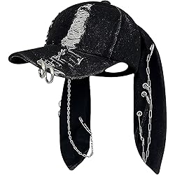CORIRESHA Cute Bunny Hat with Ears Y2k Grunge Metal Iron Ring