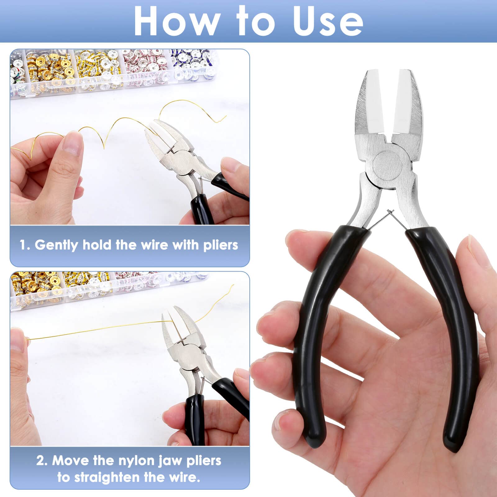Billbotk Nylon Jaw Pliers for Jewelry Making - Flat Nose, Soft Jaw Pliers for Chain Making