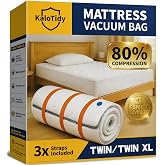 Memory Foam Mattress Vacuum Bag for Moving and Storage, Twin/Twin-XL | Heavy-Duty Mattress Compression Bag with Orange Straps