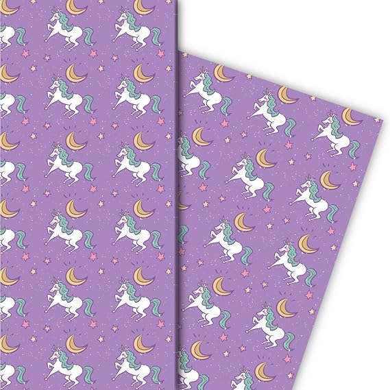 Traumhaftes Geschenkpapier mit Einhorn und Mond für tolle Geschenk Verpackung und Überraschungen 32 x 48cm, Dekorpapier, Papi