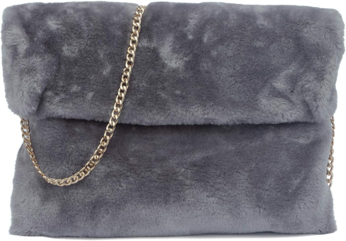 Classical Soft Envelope Faux Fur Bag Clutch Bag Crossbody Purse with Chain Strap