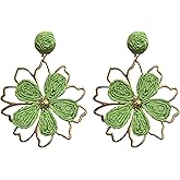 Just Follow Grass Straw Woven Hollow Out Flower Earrings Handmade Boho Chic Dangle Earrings for Women Lightweight Bohemian Floral Statement Jewelry