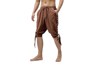 Heyigrow Mens Pirate Shorts Renaissance Viking Costume, Medieval Lace-up Banded Pants Cotton Linen Cosplay Outfitss