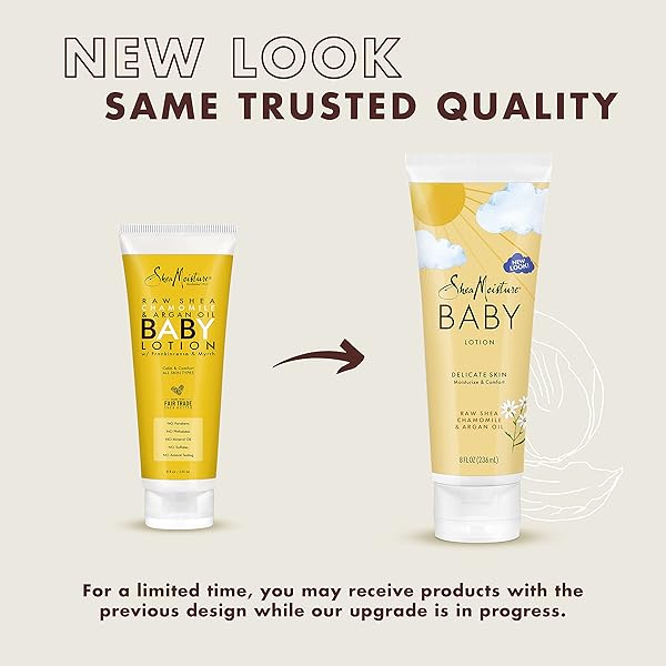 SHEAMOISTURE BABY LOTION FOR DRY SKIN AND CLEAR SKIN RAW SHEA, CHAMOMILE AND ARGAN OIL WITH SHEA BUTTER 8 OZ