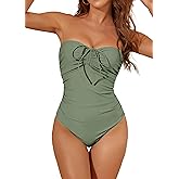 Eagerbuy Women's One Piece Swimsuit Strapless Bandeau or Halter Bathing Suits Sexy Flattering Swimwear