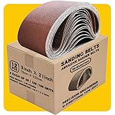 3x21 3 x 21 Inch Sanding Belt Pack 3-Inch x 21-Inch,12 Pcs(4 Each of 80 120 150 Grits) Aluminum Oxide for Sander