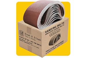TPMAX 3x21 3 x 21 Inch Sanding Belt Pack 3-Inch x 21-Inch,12 Pcs(4 Each of 80 120 150 Grits) Aluminum Oxide for Sander