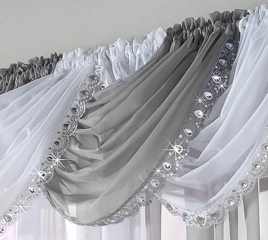 Glitzy Sparkle Jewelled Ready Made Crystal Sequin Trim Voile