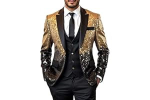 Men's Shiny Tuxedo Jacket Sequin Slim Fit Blazer One-Button Shawl Lapel Suit Jackets for Party Prom Wedding Dinner