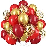 Red and Gold Balloon, 60 Pack 12 Inch Different Shades Red Party Balloons, Dark Red and Metallic Gold Confetti Balloons for Women Wedding Bridal Shower Birthday Christmas Party Decorations