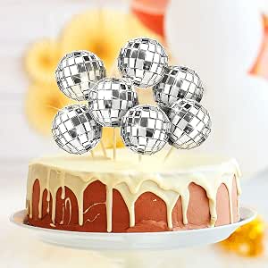 Disco Ball Cupcake Toppers - 24 Pack Sparkly 70's Theme Cake Decorations For Birthday & Bachelorette Parties - View #11