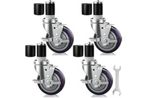 OK5STAR 4 inch Prep Table Casters Set of 4 for Commercial Kitchen Prep Tables, Expanding Stem Caster Wheels for Table Legs All with Brake Fit 1-1/2" and 1-5/8" Inner Diameter Leg Tube Adapter Caster