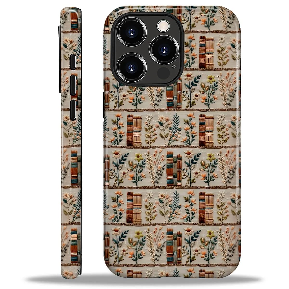 Compatible with iPhone 16 Pro Max Case - Dual-Layer Protection, Hard Shell with Silicone Interior,Slim Scratch Resistant Shockproof for Woman Men - Embroidery Bookish Flower