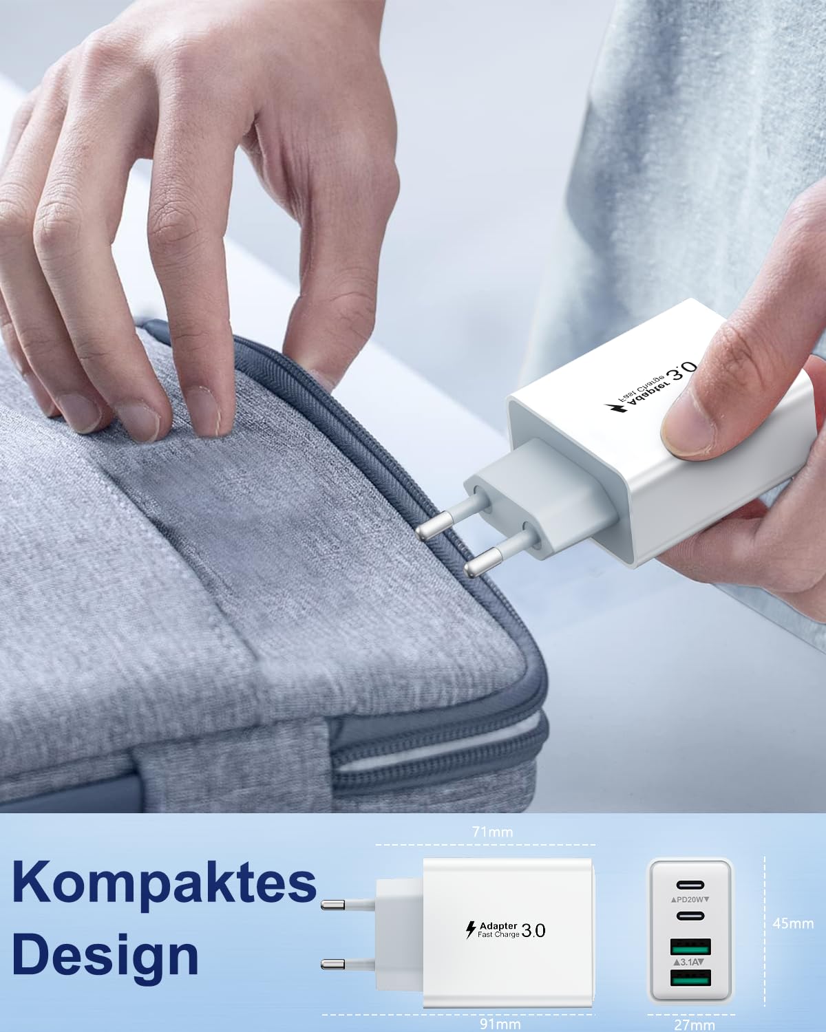 USB C Ladegerät, 4-Ports USB Stecker Schnellladegerät Mehrfach Netzteil USBC Fast Charger PD Power Adapter Ladestecker USB Schnellladen für iPhone 16 15 14 13 12 11 Pro Max, iPad, Samsung,Handys 5