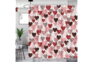 MEHOFOND Valentines Shower Curtain Red Pink Hearts Shower Curtain for Valentine's Day Bathroom Decor Sweetheart Bathroom Curtains Washable Durable Fabric 72x72 in