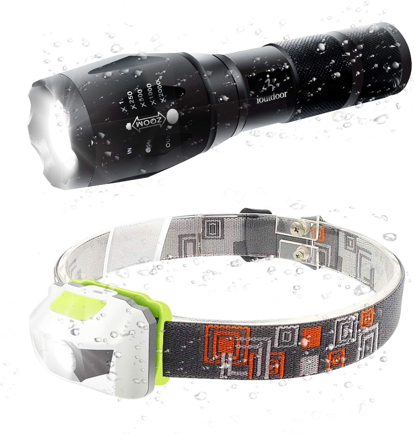 Flashlight Headlamp Combo,LED Tactical Flashlight,Pocket-Sized Torch Super Bright Zoomable IPX4 Water Resistant Portable, 5 Light Modes for Camping Hiking Emergency Use (Batteries Not Included)