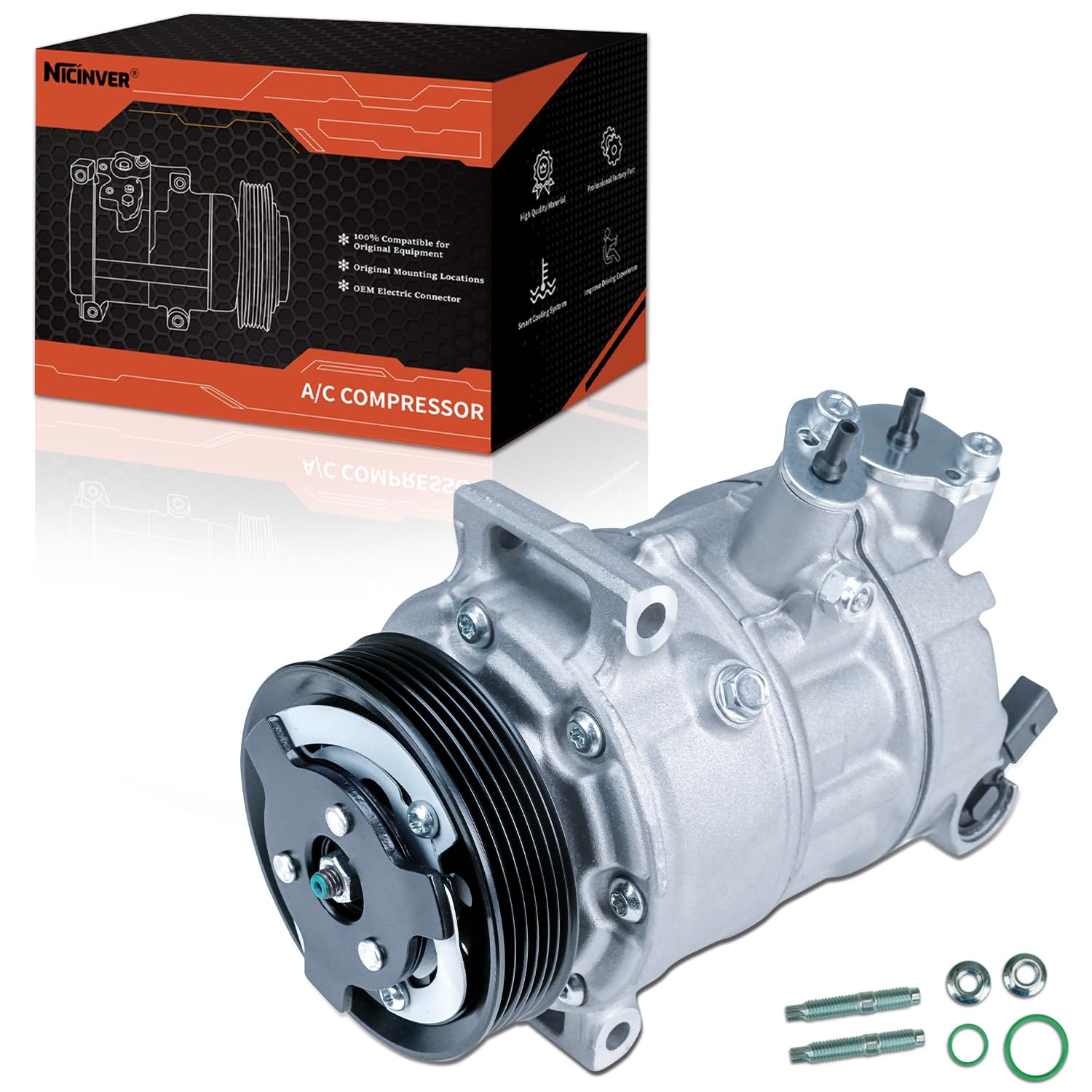 Photo 1 of Air Conditioning Compressor & A/C Clutch AC Compressor Pump for VW J-etta for GTI CC for Passat 1.8L 2.0L 2006-2015 Replaces AC Compressor for Car