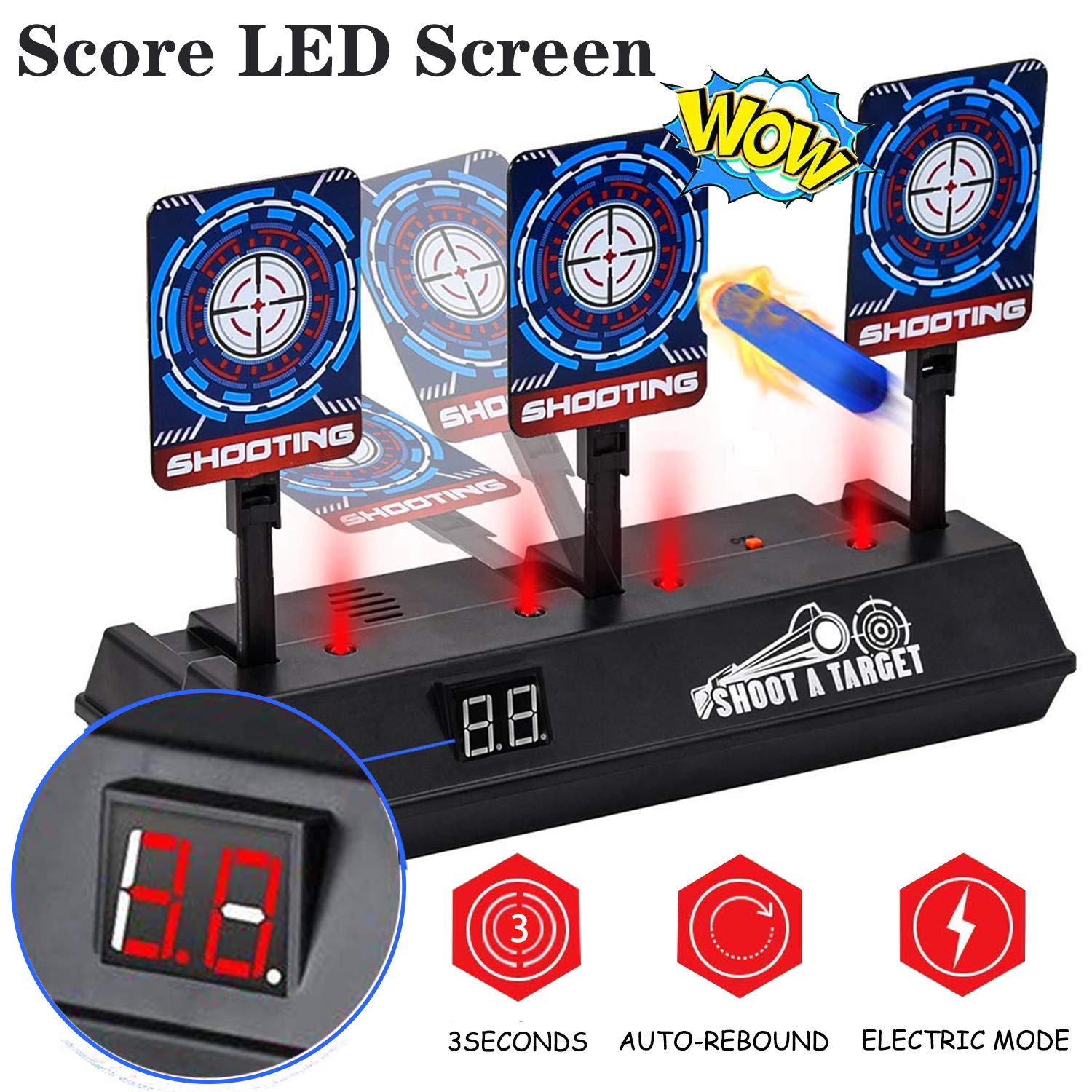 Electric Scoring Target for Nerf Guns, Auto-Reset Intelligent Light Sound Effect Digital Shooting Target for Nerf N-Strike Elite/Mega/Rival Series for Kids, Boys (Only Target)
