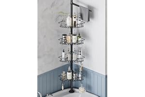 H Hawsam Rustproof Shower Caddy Corner Tension Pole with 4 Tier Metals Baskets Shower Shelves Corner Standing Large Bathroom 