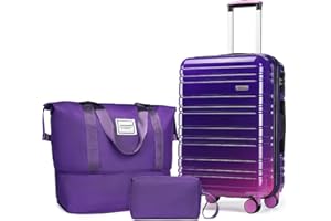 LARVENDER Luggage Sets 3 Piece, 20 Inch Carry on Luggage 22x14x9 Airline Approved Hardside PC+ABS Suitcase Set with Spinner Wheels TSA Lock, Lightweight Luggage Set for Women, Midnight Berry