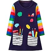 Hongshilian Girls Cartoon Dress Applique Party Dresses Casual Jersey Cotton Long-Sleeved