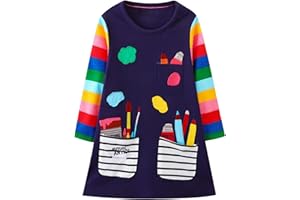 Hongshilian Girls Cartoon Dress Applique Party Dresses Casual Jersey Cotton Long-Sleeved