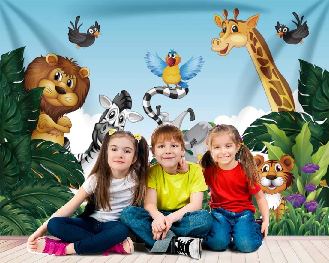 Dessin Anime Jungle Jungle Fond Animal Pour Accessoires De Decoration Enfants Photographie Decors Joyeux Anniversaire Banniere De Fete High Tech Decors Zwembaddebeemd Nl