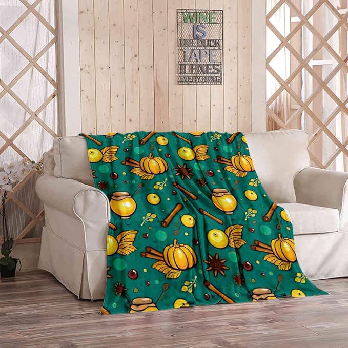 Kuidf Spice Season Throw Blanket, Traditional Autumn Pumpkin Apples Jar