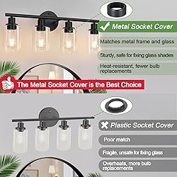 4-Light Bathroom Light Fixtures, Matte Black Modern