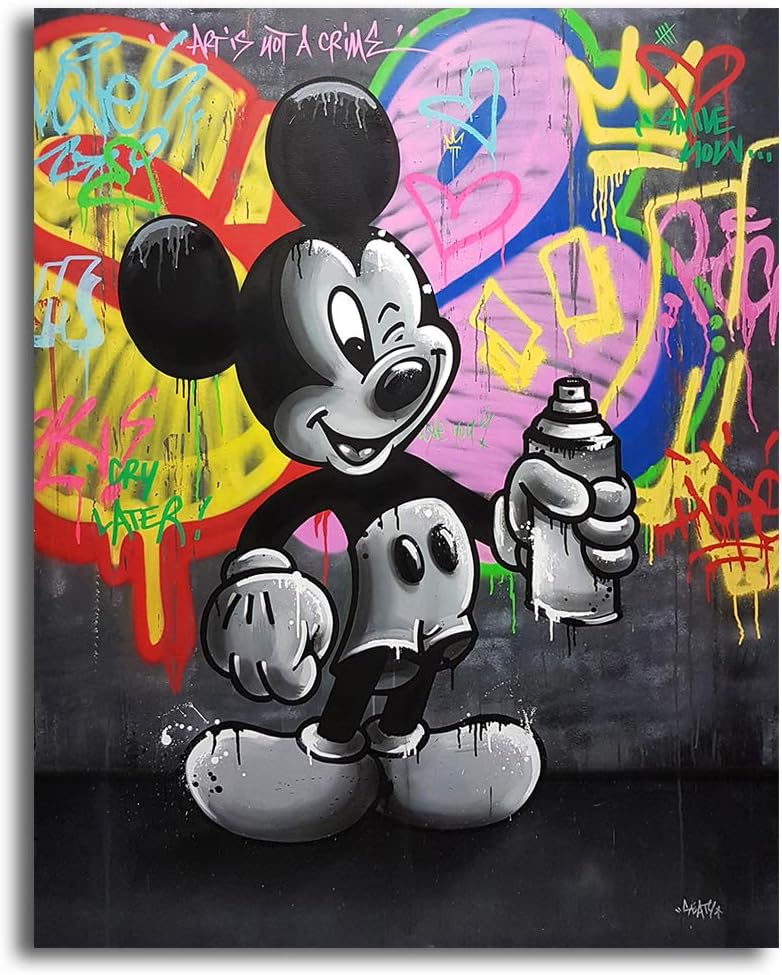 Orlco Art Graffiti Art Canvas Banksy Graffiti Painting Mickey Mouse Art