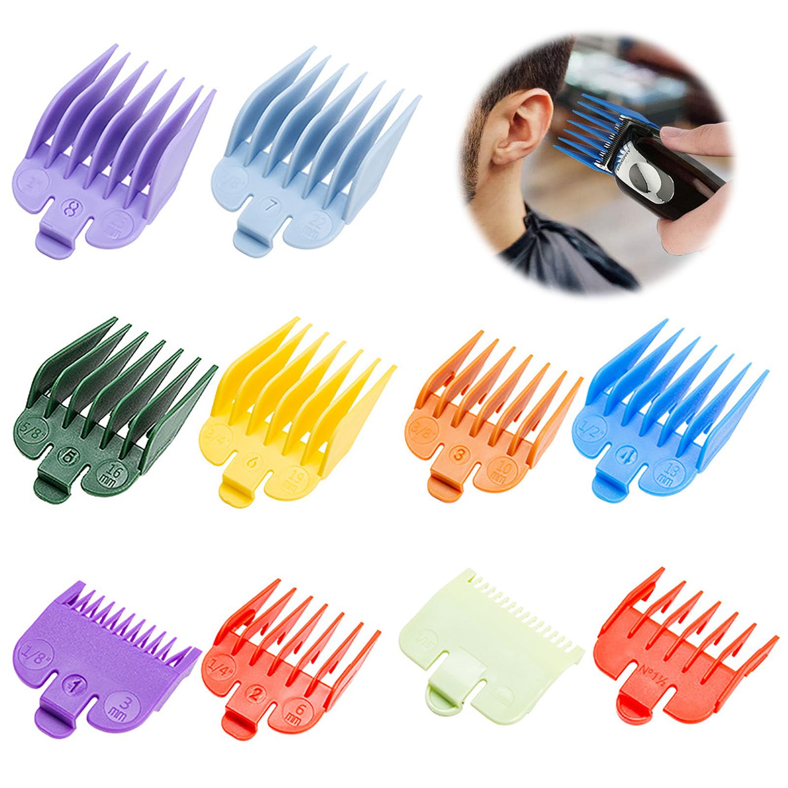 KIPTVO 10PCS Professional Hair Clipper Guards Combs, Replacement Spares Haircut Accesorries Set, Hair Clipper Guide Attachment Combs, Haircut Guard Set Accessories for Boys, Girls, Kids