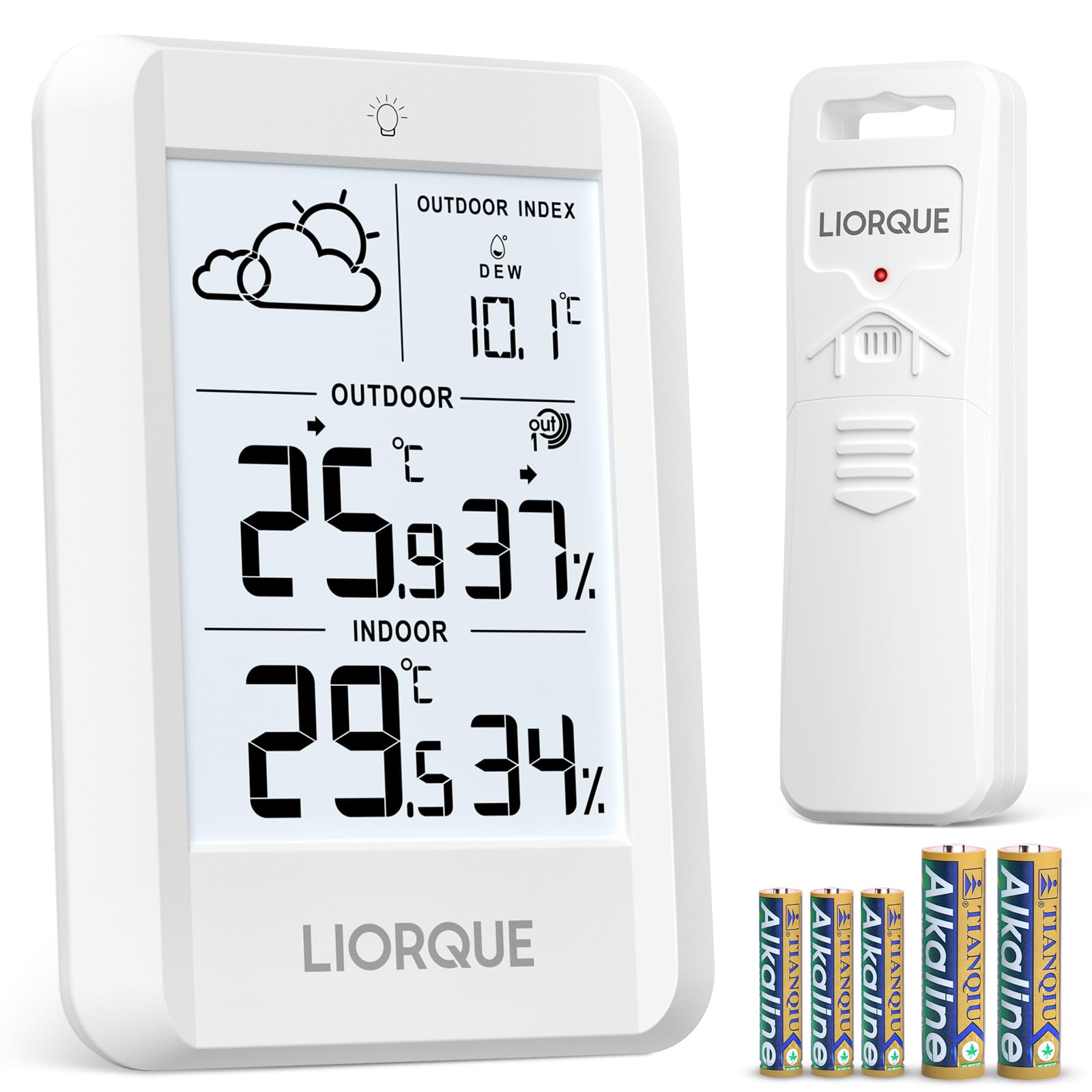 LIORQUE Weather Stations with Outdoor Sensor Wireless Indoor Outdoor Thermometer Hygrometer, Temperature and Humidity Monitor with Weather Forecast, 5 Batteries Included