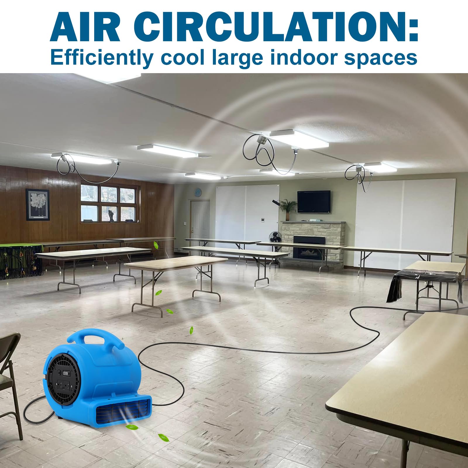 MOUNTO 1/4hp 1000CFM 2 Speed Air Mover Carpet Dryer Floor Fan Cooling Fan (Blue)